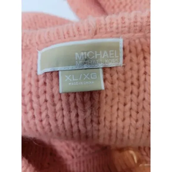 Michael Kors Womans XL Sweater Peach Alpaca Blend Cowl Neck Cable Knit Detail - Picture 2 of 3